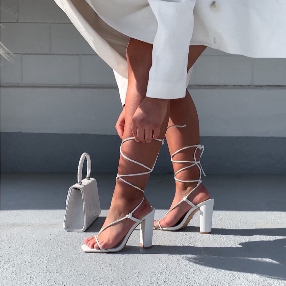White Strappy Block Heels